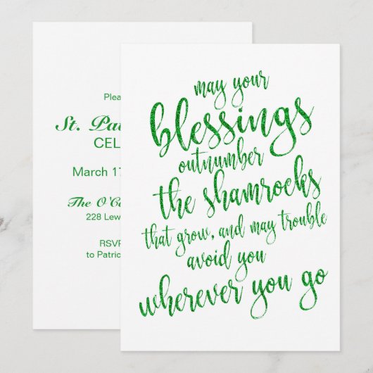 Cool groene glitters St. Patrick's Day-feest Kaart (Voorkant / Achterkant)