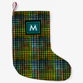 Cool Groene Tartan Gingham Patroon Zwart Monogram Kleine Kerstsok (Voorkant)