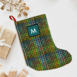 Cool Groene Tartan Gingham Patroon Zwart Monogram Kleine Kerstsok