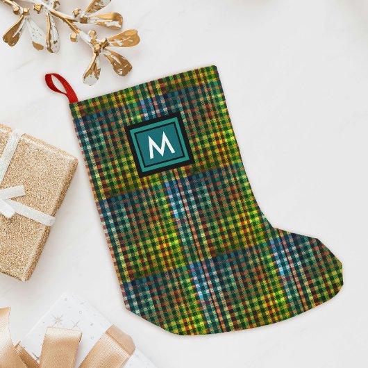 Cool Groene Tartan Gingham Patroon Zwart Monogram Kleine Kerstsok