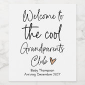 Cool Grootouders Club Baby Zwangerschapsaankondigi Wijn Etiket (Enkel label)