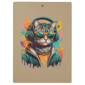 Cool Groovy Cat met hoofdtelefoon Luisteren naar m Klembord (Achterkant)