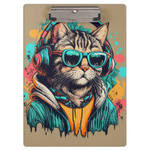 Cool Groovy Cat met hoofdtelefoon Luisteren naar m