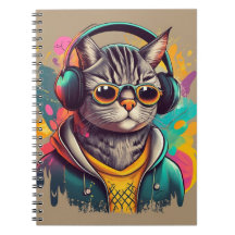 Cool Groovy Cat met hoofdtelefoon Luisteren naar m