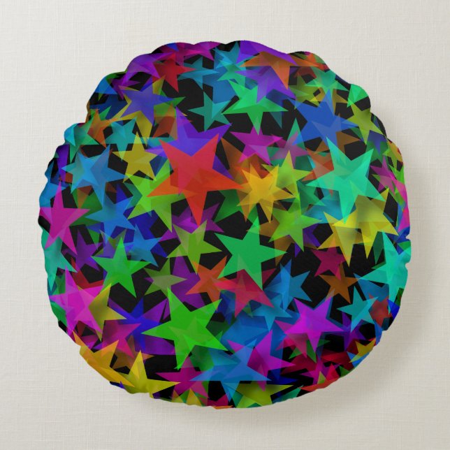 Cool Groovy Rainbow Stars Rond Kussen (Voorkant)