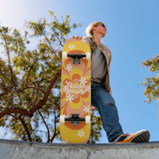 Cool Groovy Retro Flower Power Skateboard