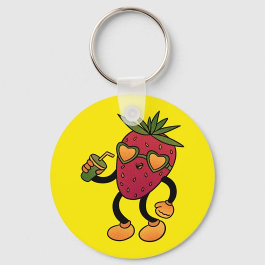 Cool Groovy Strawberry with Heart Sunglasses and D Sleutelhanger (Voorkant)