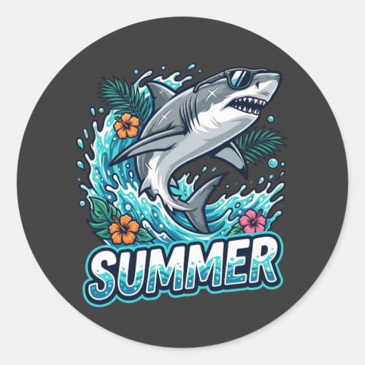 Cool Grote Witte Haai Springend - zomer dier  Ronde Sticker (Voorkant)