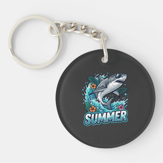 Cool Grote Witte Haai Springend - zomer dier  Sleutelhanger (Voorkant)