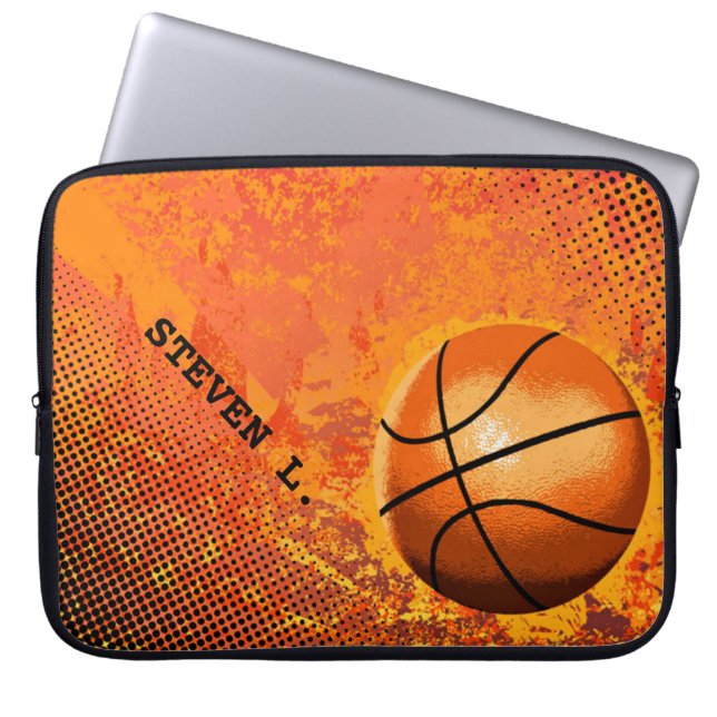 Cool Grunge Basketball Abstracte Art, gepersonalis Laptop Sleeve (Voorkant)