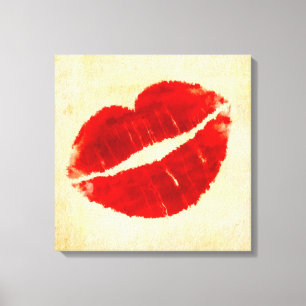 Cool Grunge Big Red Lips Canvas afdrukken