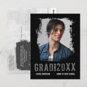 Cool Grunge Black 1 Foto Afstuderen Aankondiging Briefkaart (Voorkant / Achterkant)