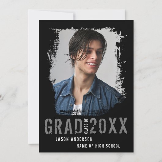 Cool Grunge Black 1 Photo Afstuderen Aankondiging (Voorkant)