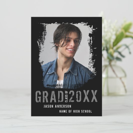 Cool Grunge Black 1 Photo Afstuderen Aankondiging (Staand voorkant)