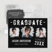 Cool Grunge Black 3 Foto Afstuderen Aankondiging Briefkaart (Voorkant / Achterkant)