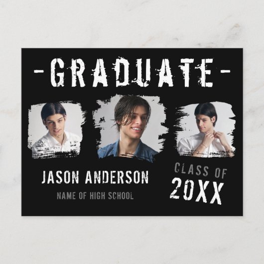 Cool Grunge Black 3 Foto Afstuderen Aankondiging Briefkaart (Voorkant)