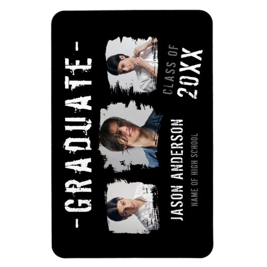 Cool Grunge Black 3 Foto Afstuderen Aankondiging Magneet (Verticaal)