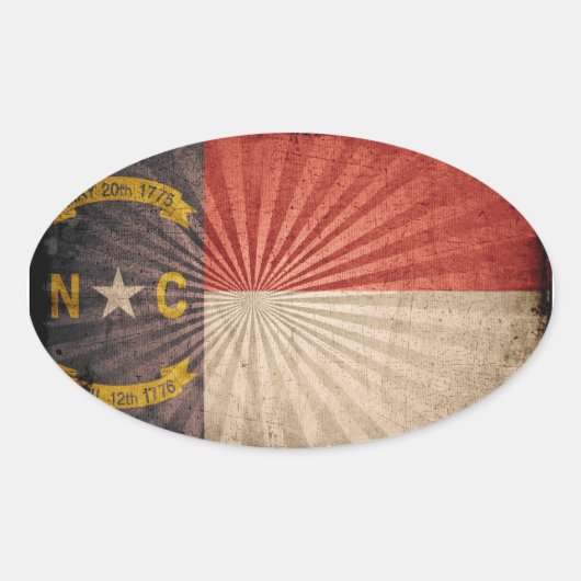 Cool Grunge North Carolina Vlag Ovale Sticker (Voorkant)