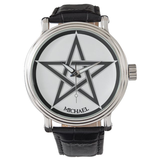 Cool Grunge Pentacle Symbool Gepersonaliseerde Uni Horloge (Voorkant)