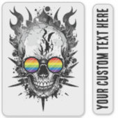 Cool Grunge Rainbow Pride Skull Flames Sticker (Voorkant)