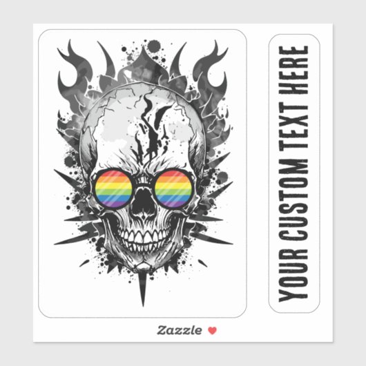 Cool Grunge Rainbow Pride Skull Flames Sticker (Vel)
