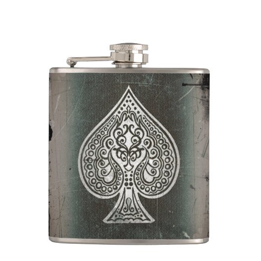 Cool Grunge Retro Artistic Poker Ace Flask Heupfles (Voorkant)