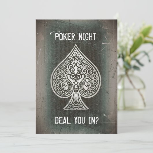 Cool Grunge Retro Poker Ace of Spades Party nodigt Kaart (Staand voorkant)