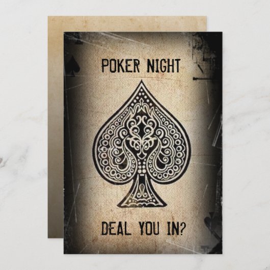 Cool Grunge Retro Poker Ace of Spades Party nodigt Kaart (Voorkant / Achterkant)