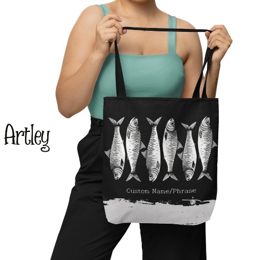 Cool Grunge Sardine Art Vis Tekeningen Woordennaam Tote Bag