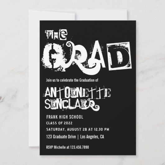 Cool Grunge Typography Gradusion Party Invitation Kaart (Voorkant)