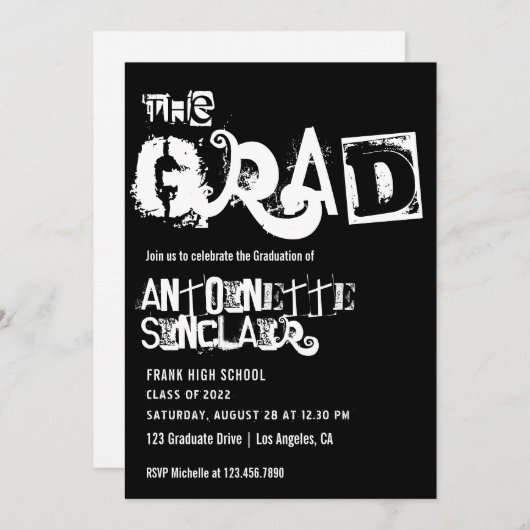 Cool Grunge Typography Gradusion Party Invitation Kaart (Voorkant / Achterkant)
