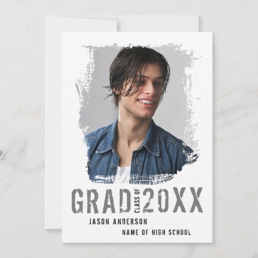 Cool Grunge White 1 Photo Afstuderen Aankondiging (Voorkant)