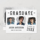 Cool Grunge White 3 Foto Afstuderen Aankondiging Briefkaart (Voorkant / Achterkant)