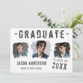 Cool Grunge White 3 Photo Afstuderen Aankondiging (Staand voorkant)