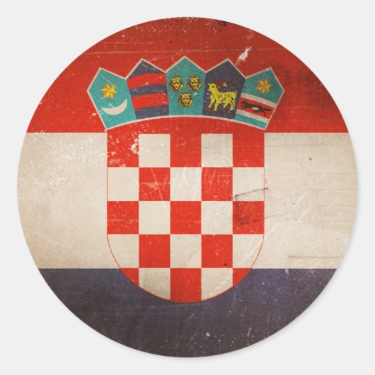  Cool Grungy Kroatië Flag Design Ronde Sticker (Voorkant)