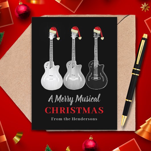 Cool Guitar Christmas Merry Music Gepersonaliseerd Feestdagenkaart