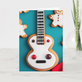 Cool Guitar Decorated Gingerbrood Cookie Kerstmis Feestdagen Kaart (Voorkant)