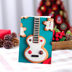 Cool Guitar Decorated Gingerbrood Cookie Kerstmis Feestdagen Kaart
