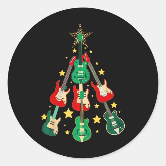 Cool Guitar-kerstboom Guitar Lovers Kerstmis Ronde Sticker (Voorkant)