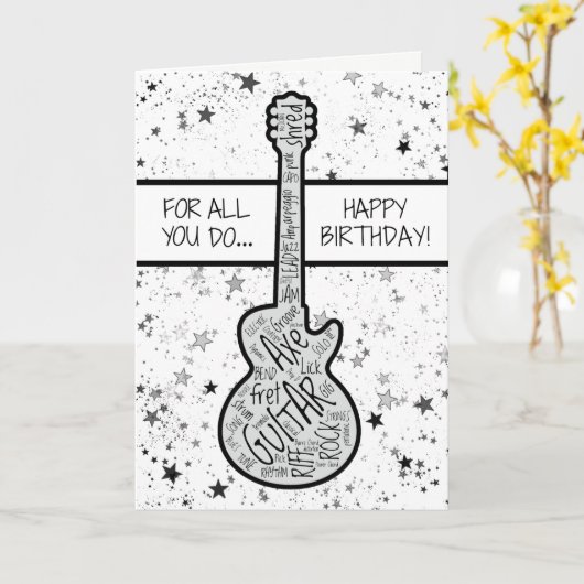 Cool Guitar Musician Rocker Guitarist Birthday Kaart (Gele Bloem)