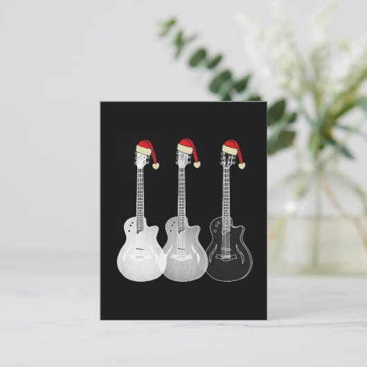 Cool Guitar Santa Black en White Feestdagenkaart (Staand voorkant)