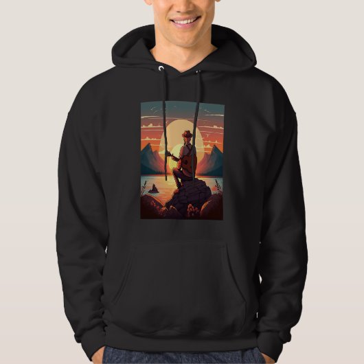 Cool Guitarist Father Dad Playing Guitar In Sunset Hoodie (Voorkant)