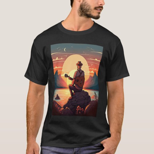Cool Guitarist Father Dad Playing Guitar In Sunset T-shirt (Voorkant)