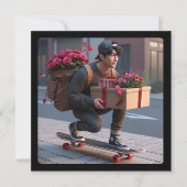 Cool Guy op Skateboard met Valentijnse  Feestdagenkaart (Voorkant)