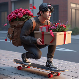 Cool Guy op Skateboard met Valentijnse  Feestdagenkaart