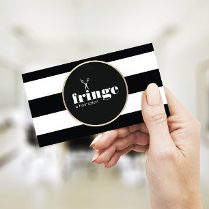 Cool Hair Stylist Gold Scissors Black White Stripe Visitekaartje