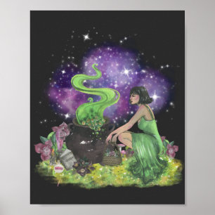 Cool Halloween Beauful Young Witch met kruiden Poster