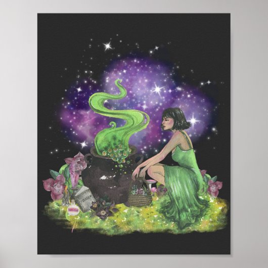 Cool Halloween Beauful Young Witch met kruiden Poster (Voorkant)