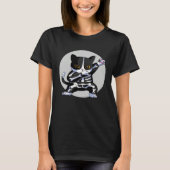 Cool Halloween Cat Dabbing with Skeleton furry T-shirt (Voorkant)