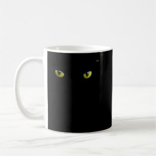 Cool Halloween cat faceogen geel op zwart shirt Koffiemok